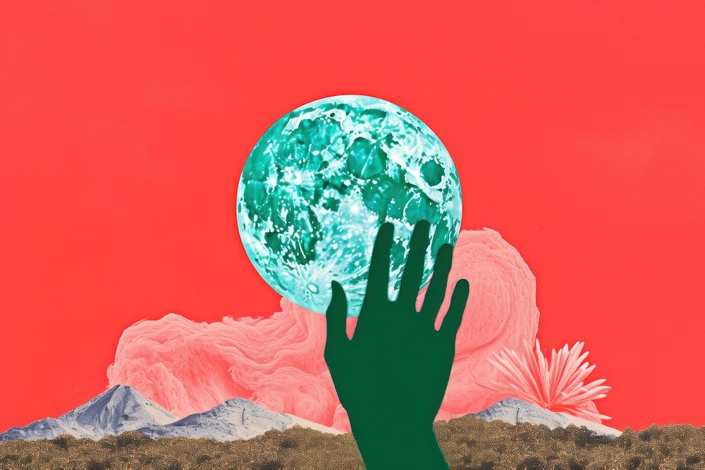 Collage Retro dreamy of hand outdoors nature sphere.
