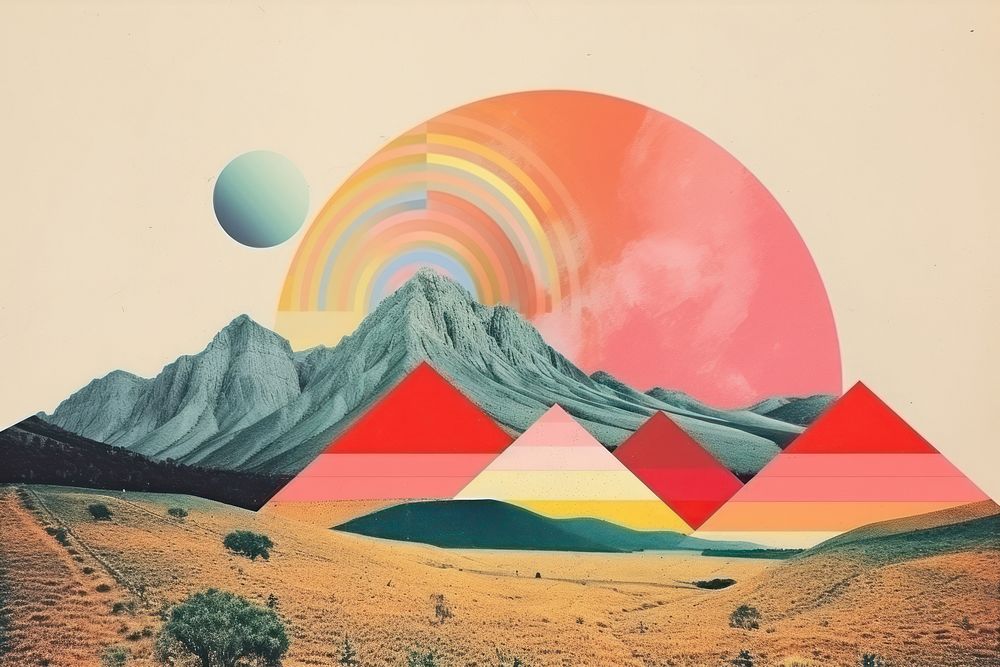 Collage Retro dreamy of landscapes rainbow nature sky.