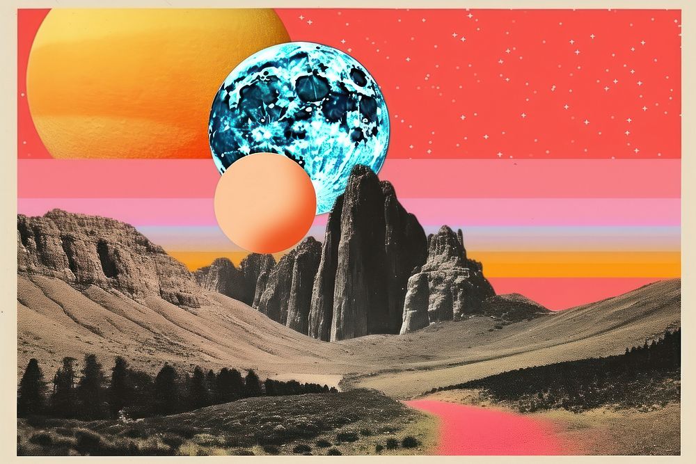 Collage Retro dreamy of landscapes astronomy outdoors nature.