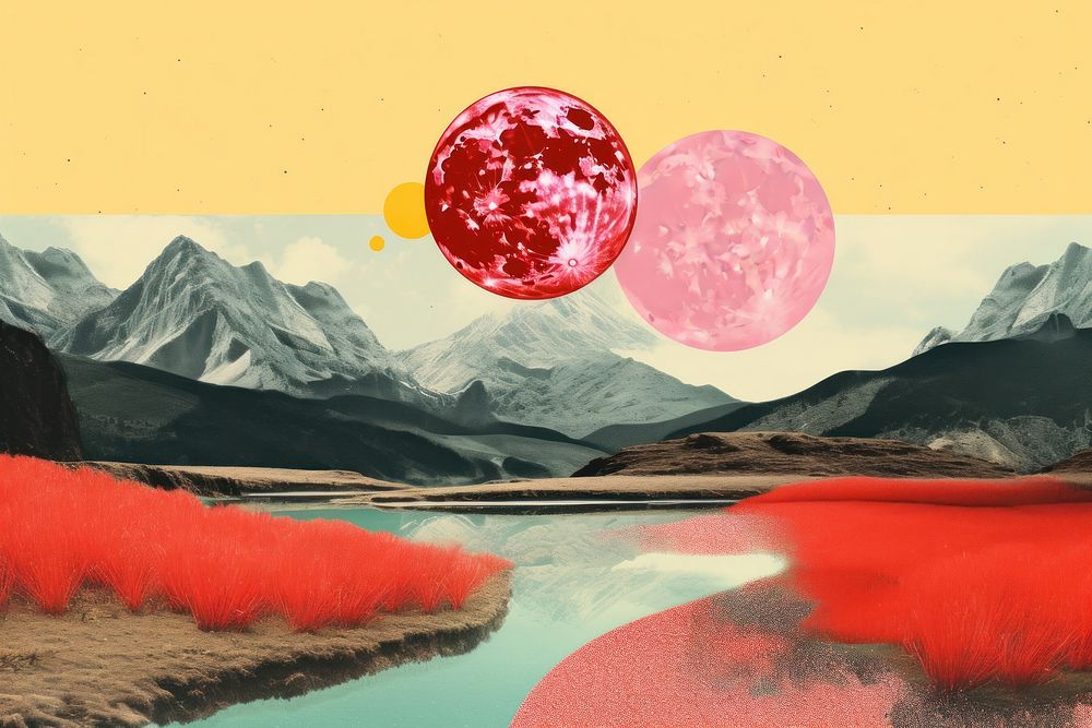 Collage Retro dreamy of landscapes outdoors nature tranquility.