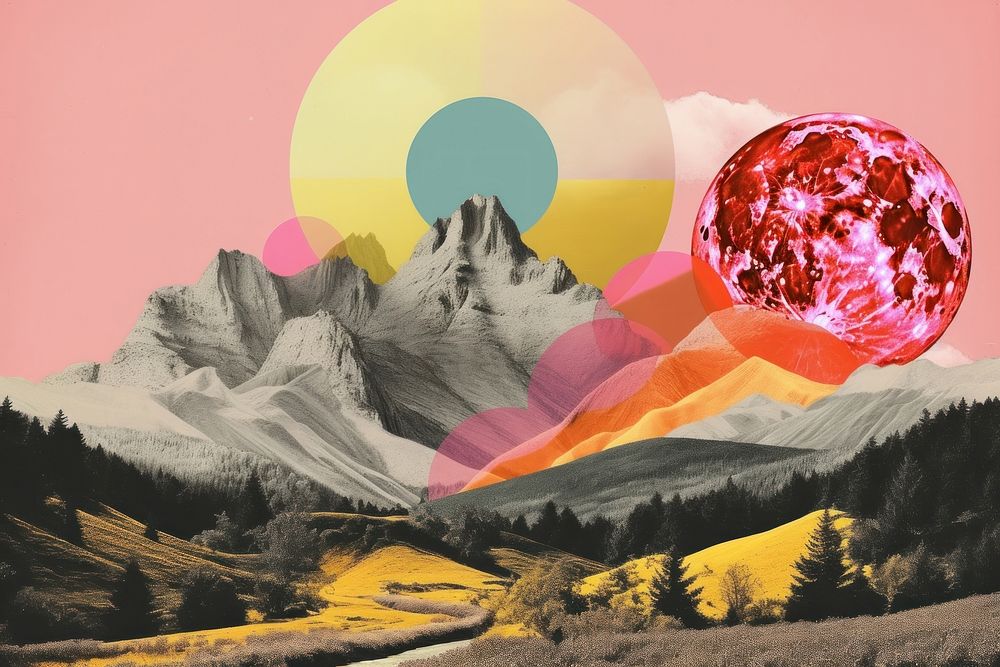 Collage Retro dreamy of landscapes nature moon sky.