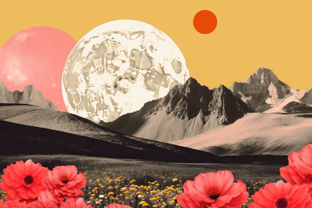 Collage Retro dreamy of landscapes mountain outdoors nature.