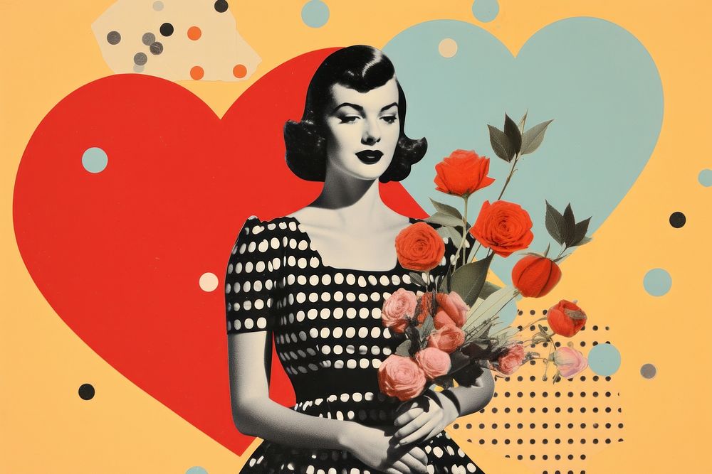 Collage Retro dreamy of love painting pattern flower.