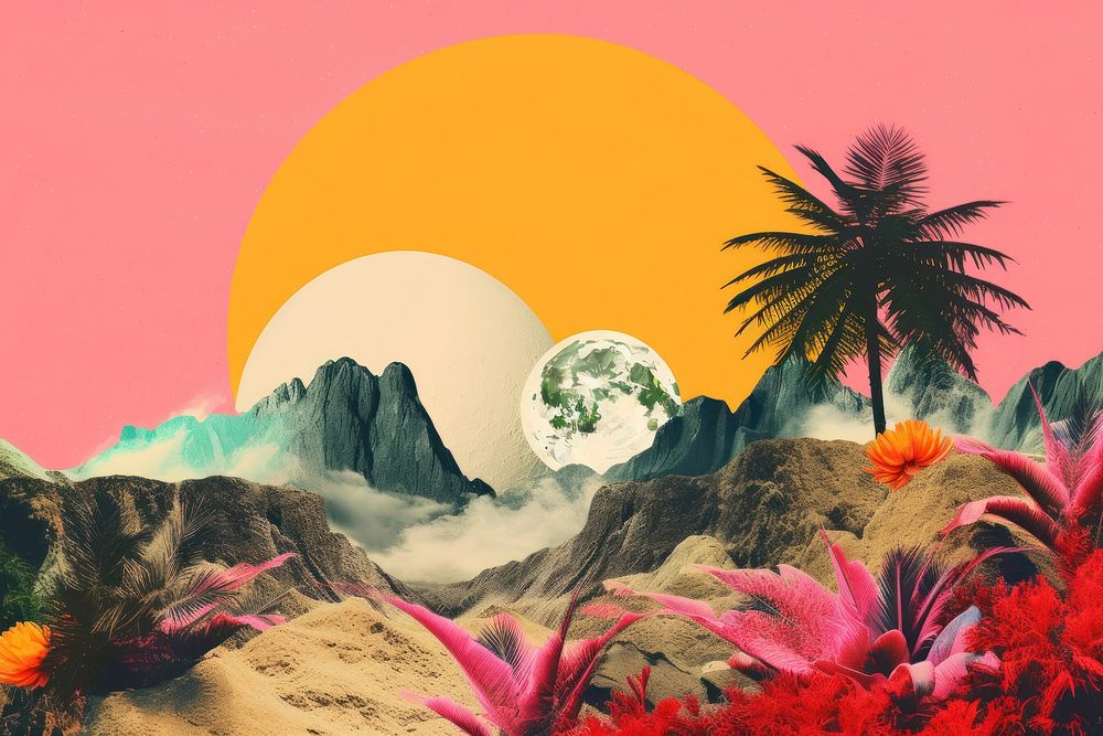 Collage Retro dreamy of plant landscapes outdoors painting nature.
