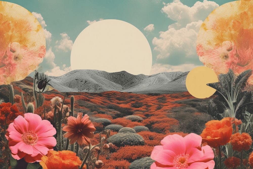 Collage Retro dreamy of plant landscapes outdoors nature flower.
