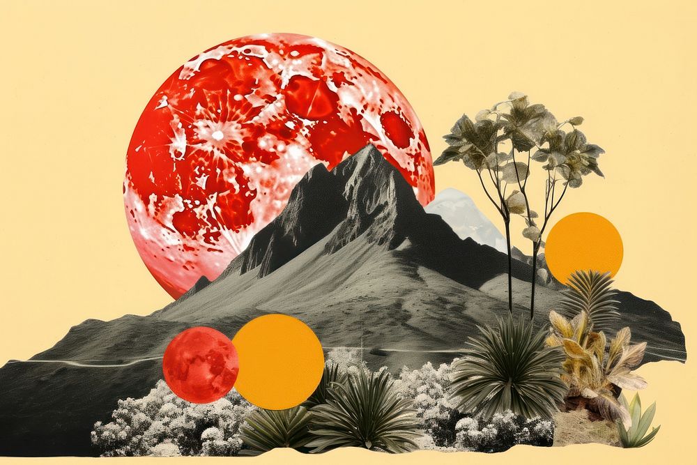 Collage Retro dreamy of plant landscapes mountain outdoors nature.