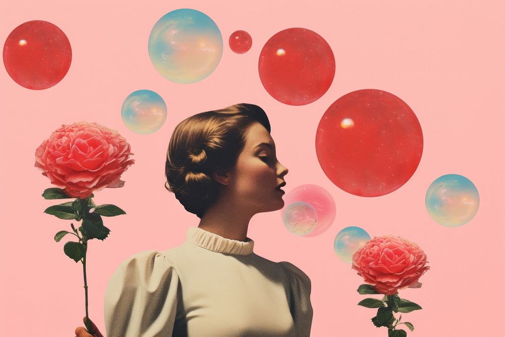 Collage Retro dreamy of rose portrait balloon flower.