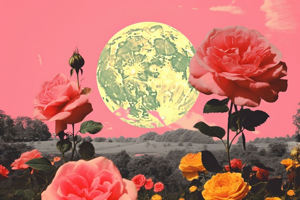 Collage Retro dreamy of rose astronomy outdoors nature.