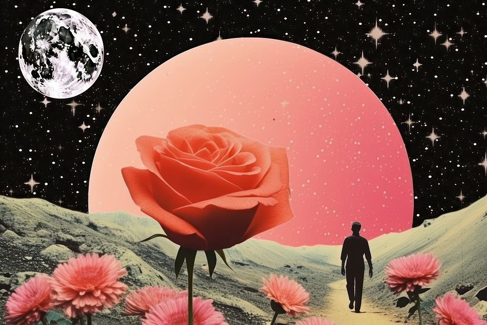 Collage Retro dreamy of rose outdoors nature flower.
