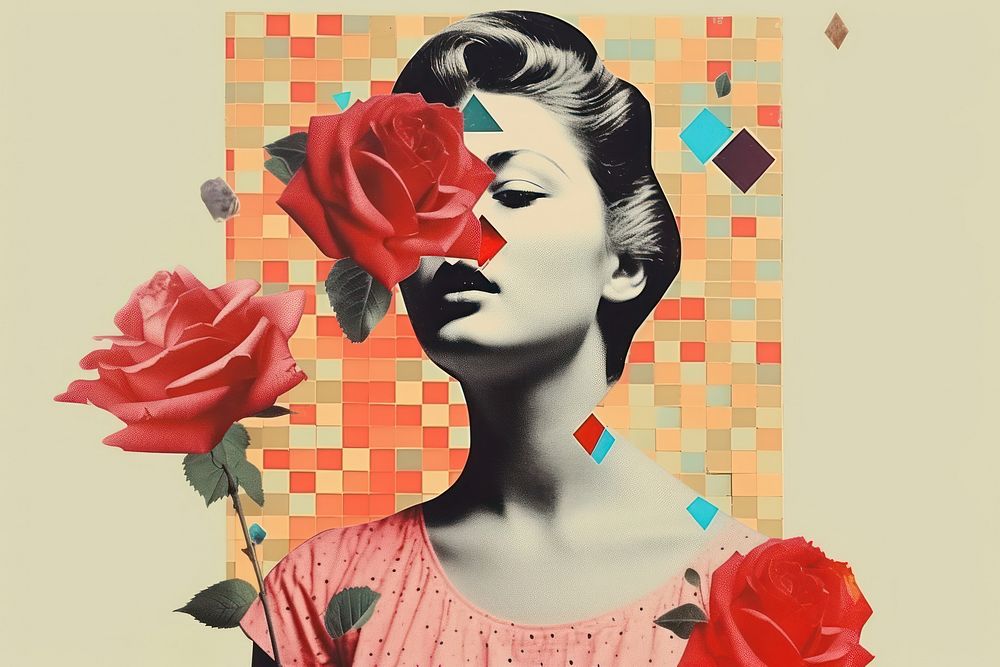 Collage Retro dreamy of rose painting flower adult.