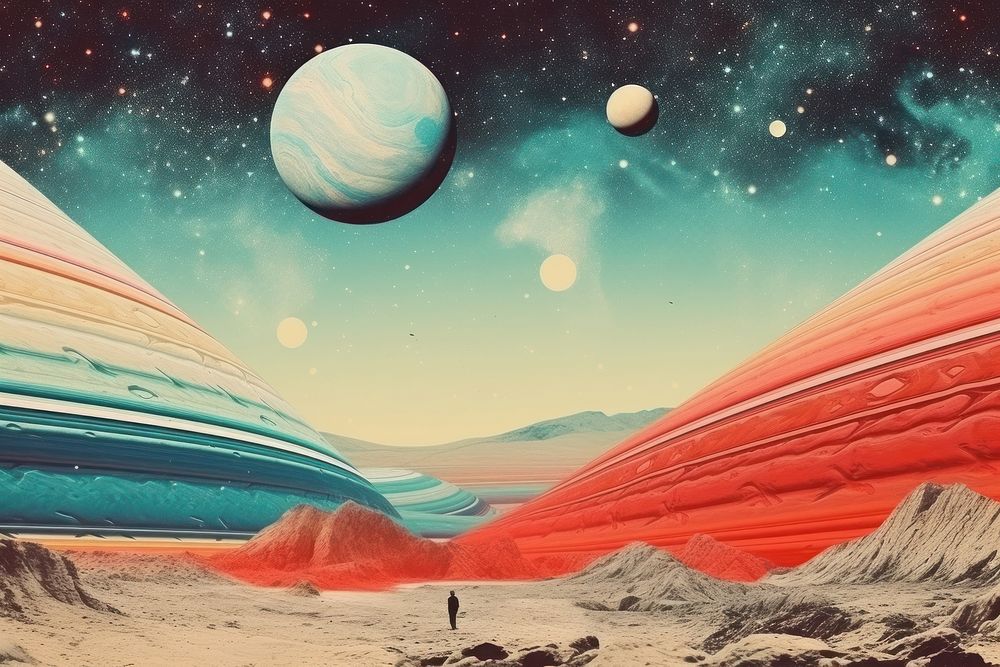 Collage Retro dreamy of star space landscapes astronomy universe outdoors.