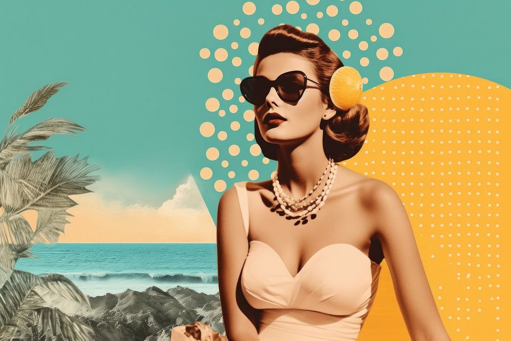 Collage Retro dreamy of summer swimwear lingerie portrait.