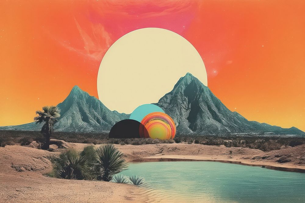 Collage Retro dreamy of sun landscapes outdoors nature sky.