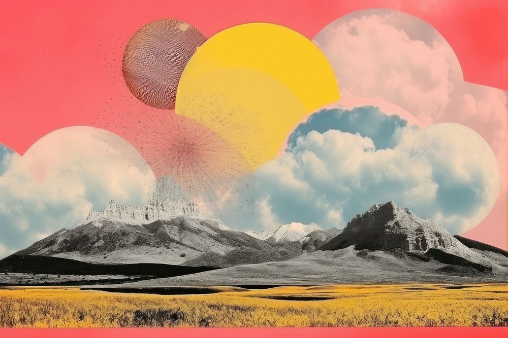 Collage Retro dreamy of sky landscapes outdoors nature art.