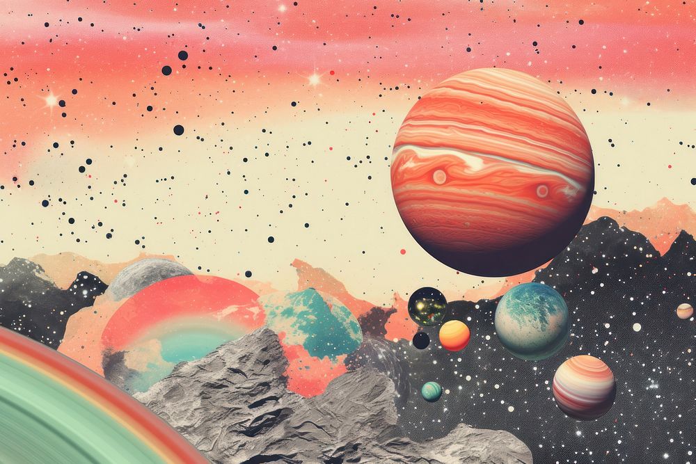 Collage Retro dreamy of Space background space astronomy universe.