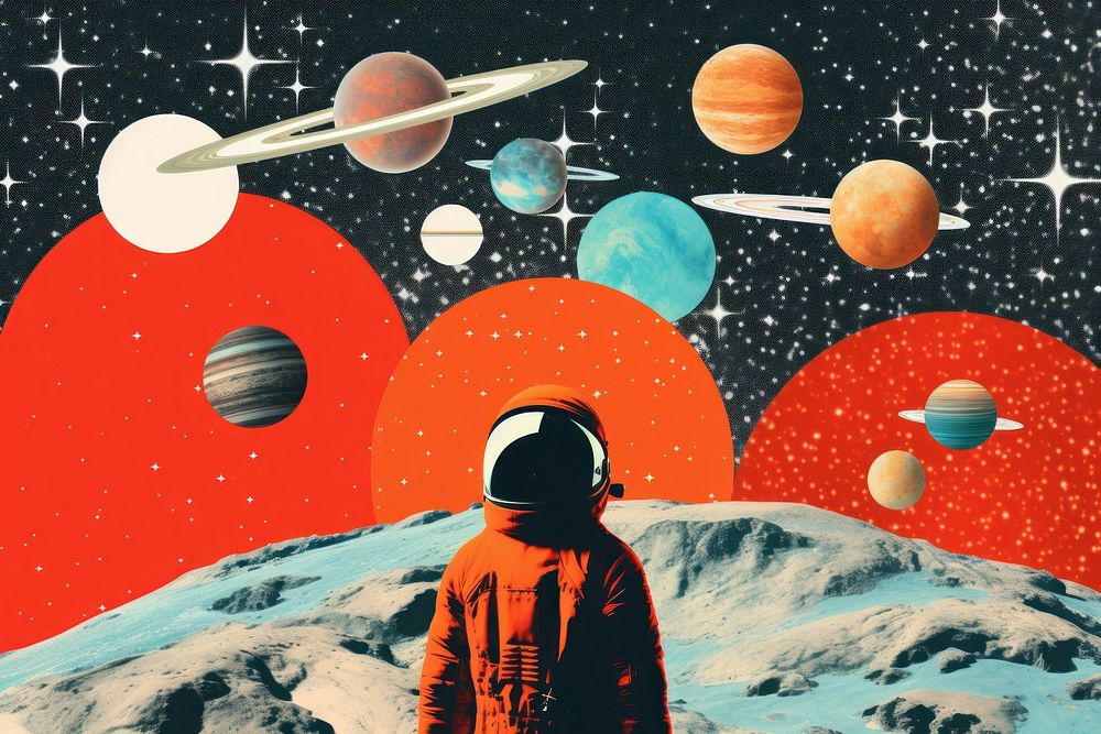Collage Retro dreamy of space astronomy universe outdoors.