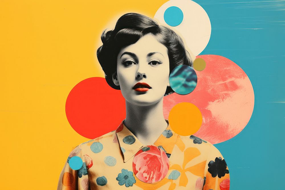 Collage Retro dreamy of woman portrait painting adult.