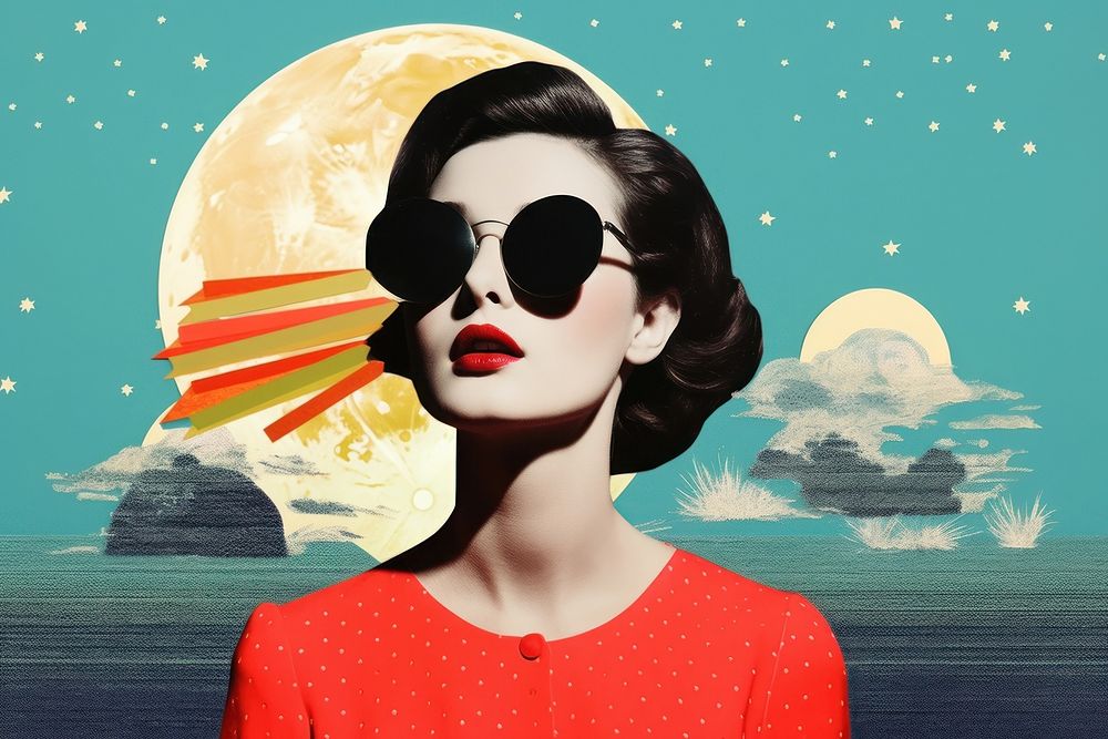Collage Retro dreamy of woman sunglasses portrait adult.
