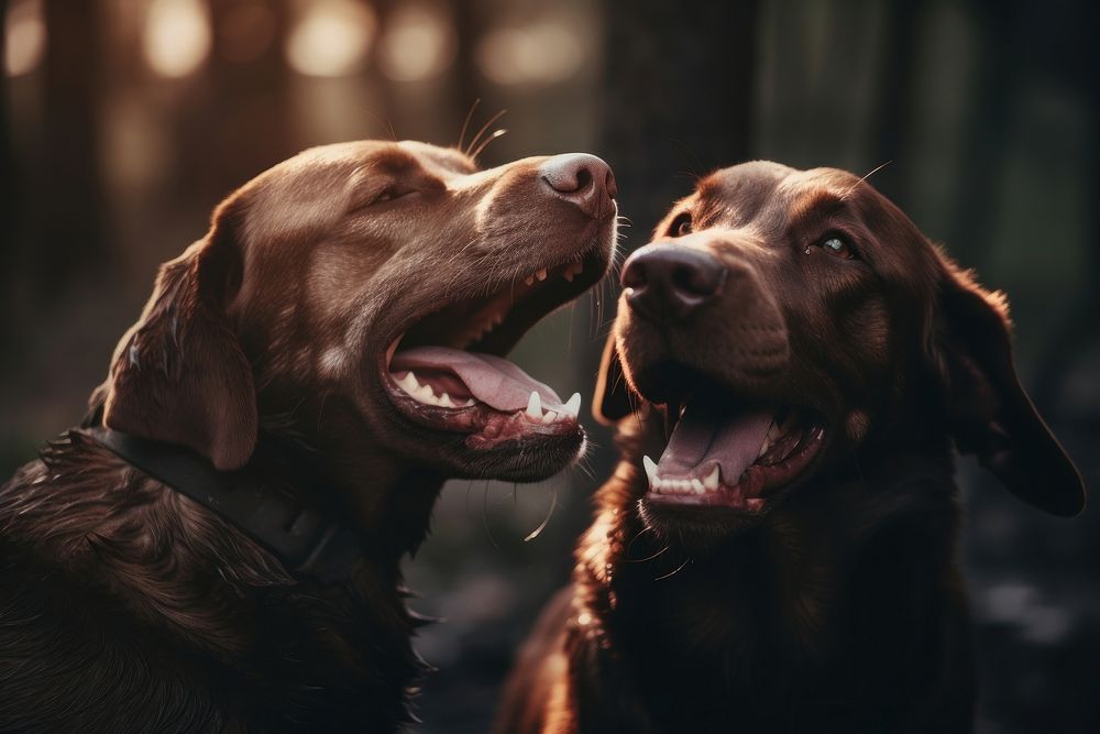 Labrador dog licking anothers animal mammal pet. AI generated Image by rawpixel.