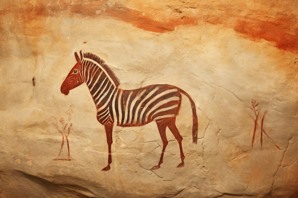 Paleolithic cave art painting style of Zebra zebra wildlife ancient.