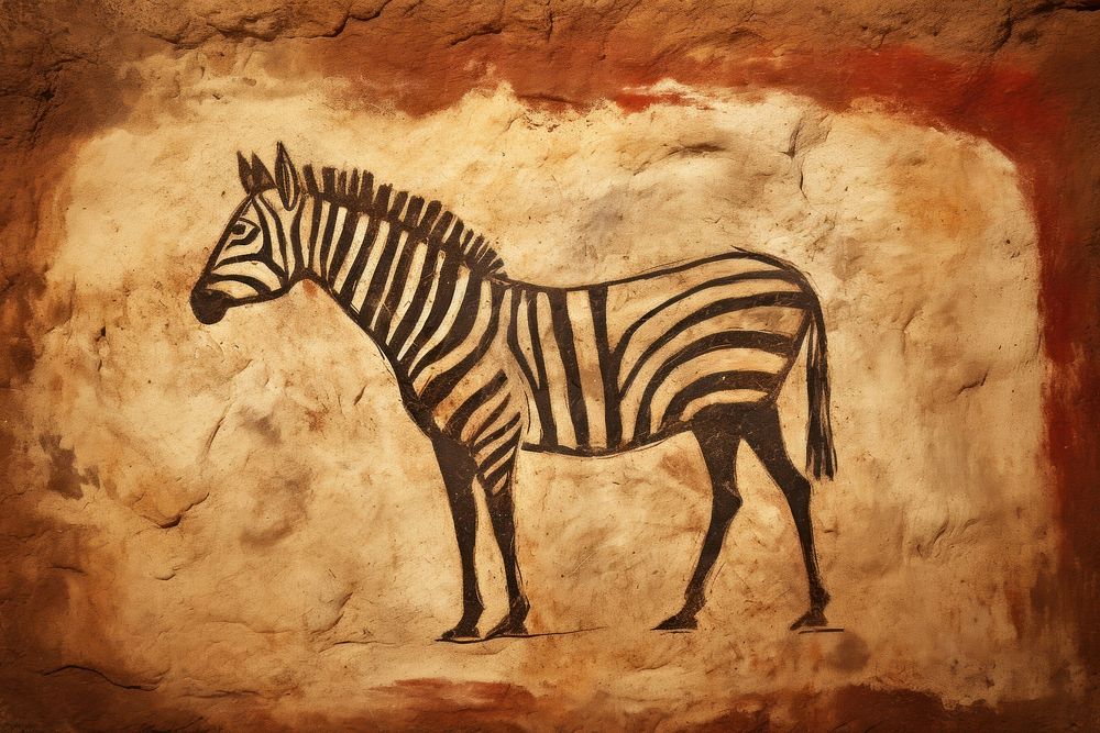 Paleolithic cave art painting style of Zebra zebra wildlife ancient.