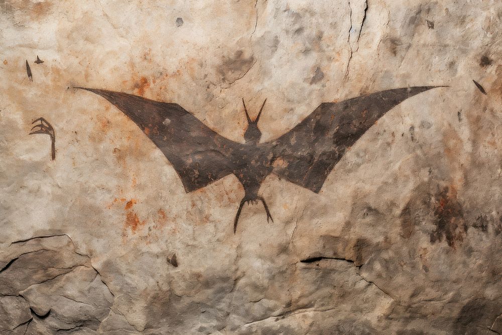 Paleolithic cave art painting style of Bat backgrounds rock bat.
