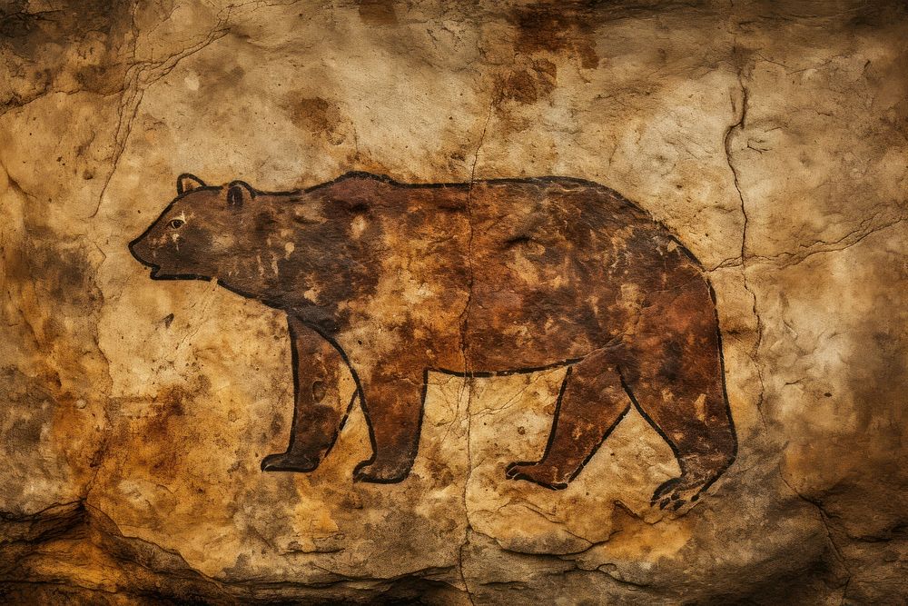 Paleolithic cave art painting style of Bear wildlife ancient mammal.