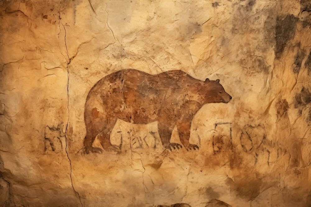 Paleolithic cave art painting style of Bear bear wildlife ancient.