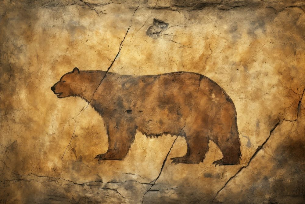 Paleolithic cave art painting style of Bear bear wildlife ancient.