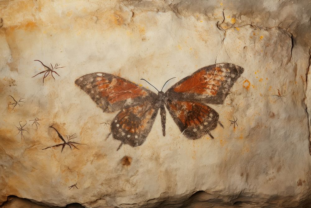 Paleolithic cave art painting style of Butterfly butterfly ancient animal.