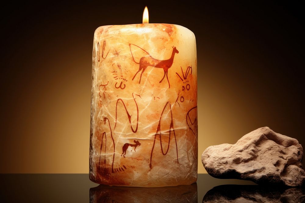 Paleolithic cave art painting style of Candle candle darkness lighting.