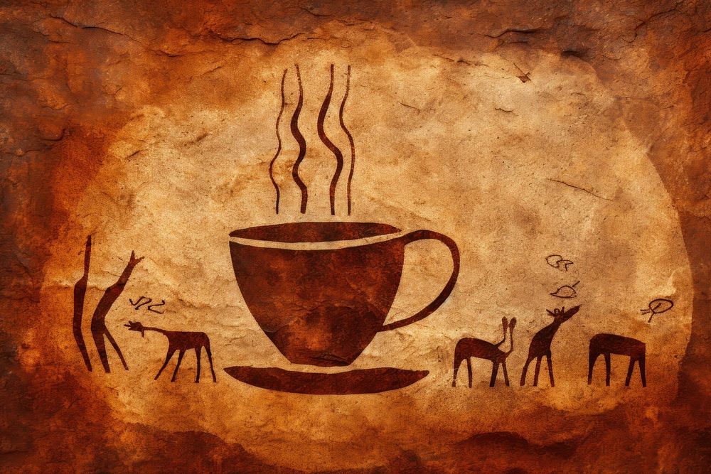 Paleolithic cave art painting style of Coffee coffee cup mug.