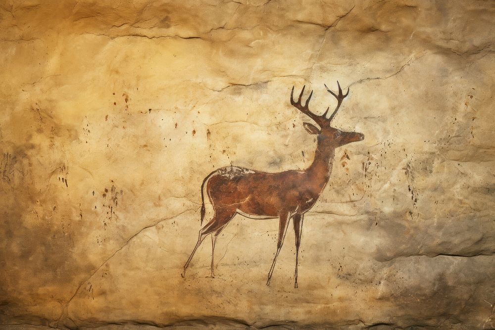 Paleolithic cave art painting style of Deer wildlife ancient animal.