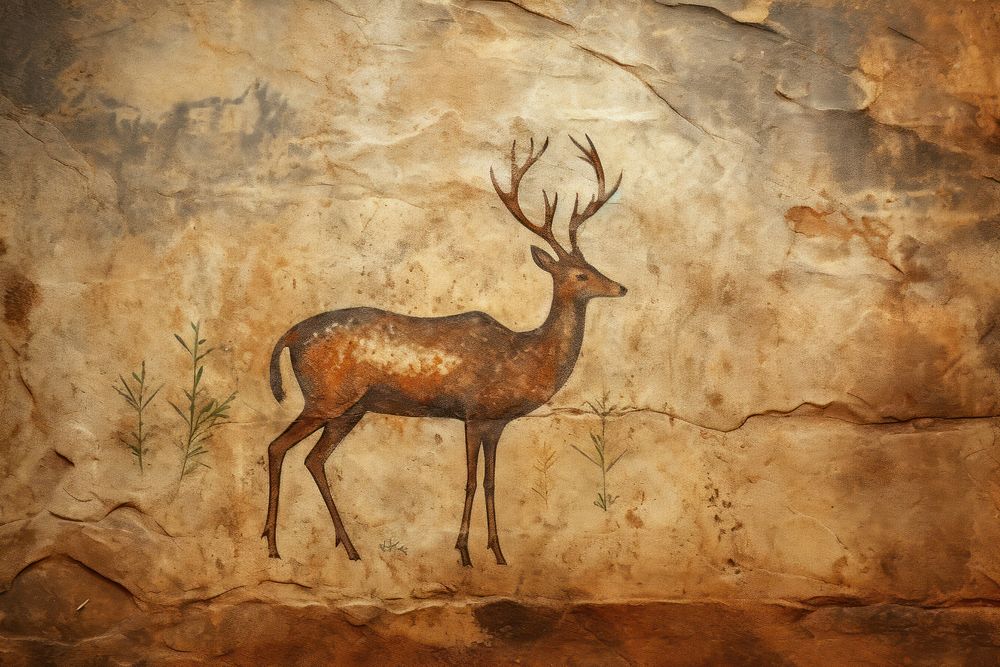 Paleolithic cave art painting style of Deer wildlife animal mammal.