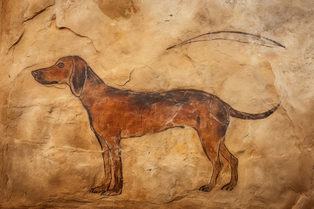 Paleolithic cave art painting style of Dog dog ancient animal.