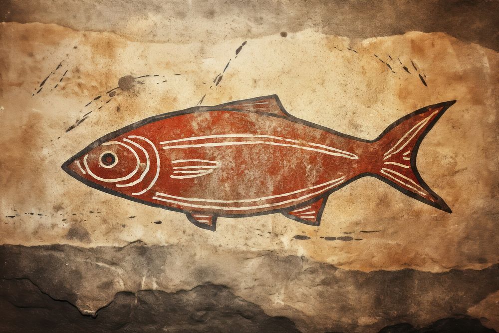 Paleolithic cave art painting style of Fish fish animal wildlife.