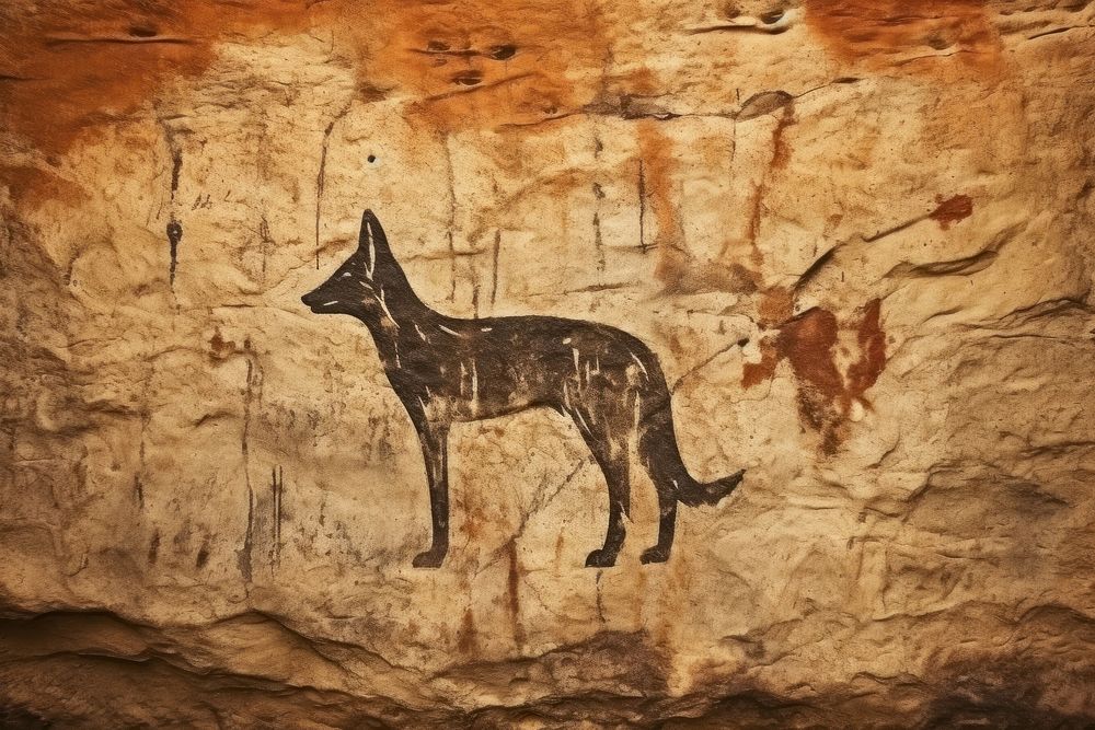 Paleolithic cave art painting style of Fox ancient animal mammal.