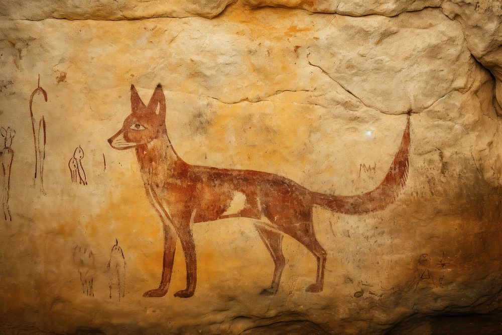 Paleolithic cave art painting style of Fox fox ancient animal.