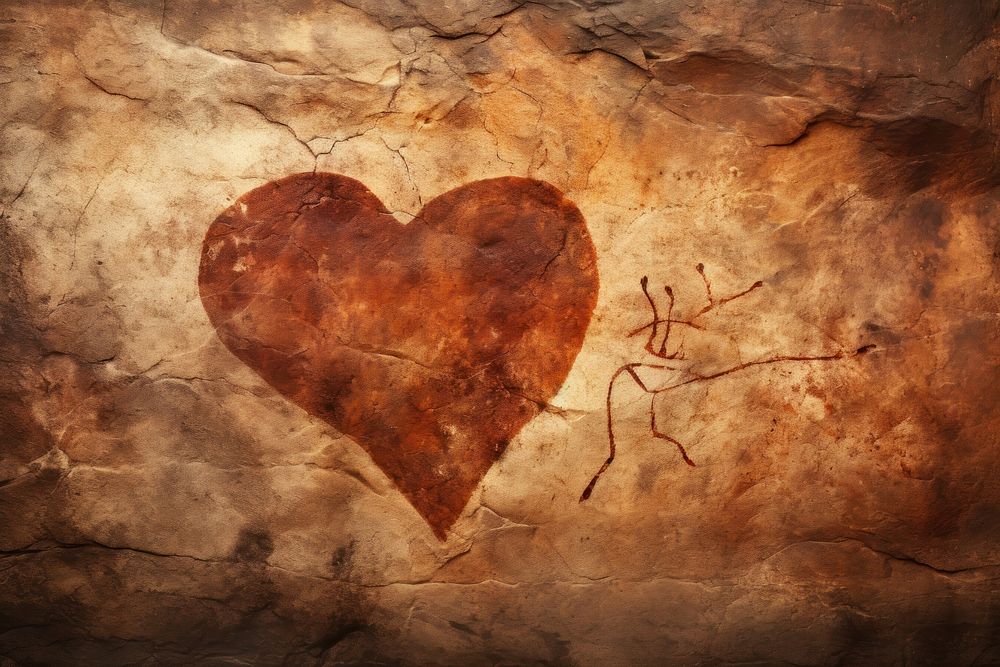 Paleolithic cave art painting style of Heart backgrounds ancient heart.