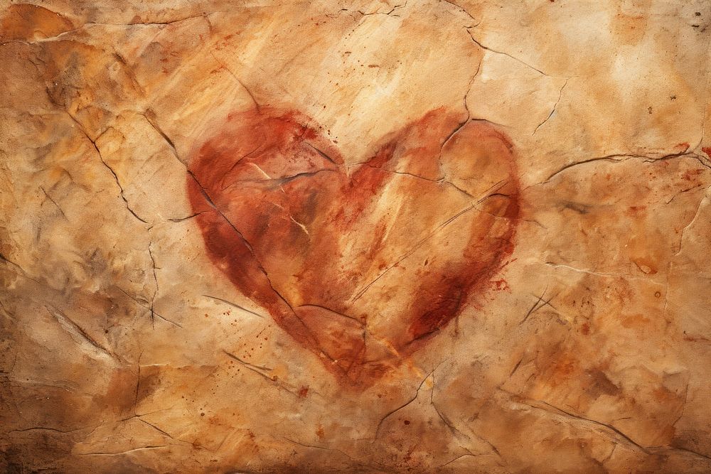 Paleolithic cave art painting style of Heart backgrounds heart creativity.