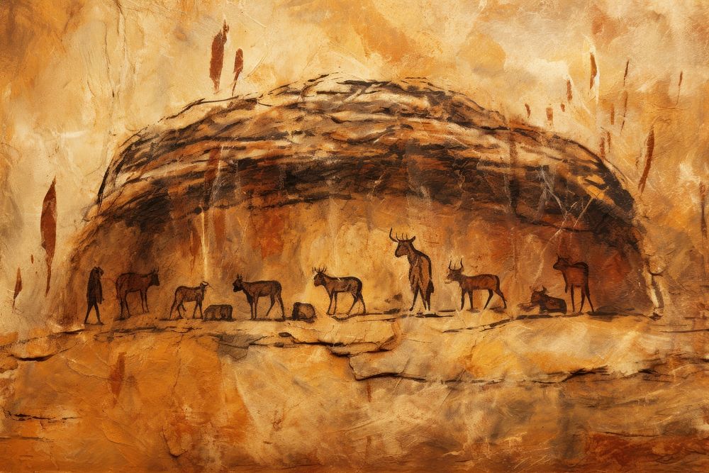 Paleolithic cave art painting style of House wildlife outdoors ancient.