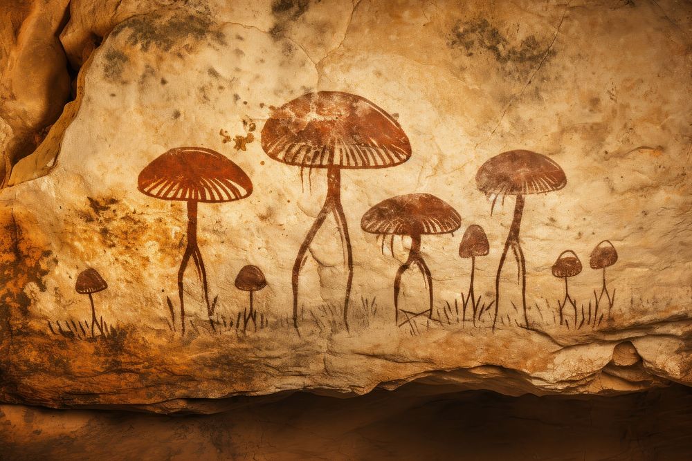 Paleolithic cave art painting style of Mushroom mushroom outdoors nature.