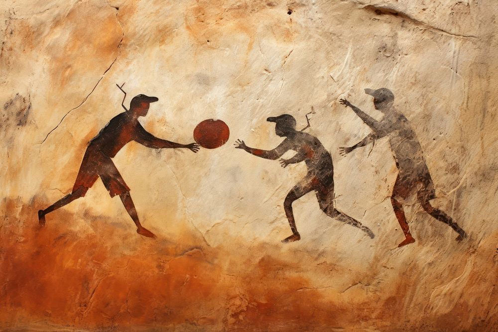 Paleolithic cave art painting style of playing Baseball basketball sports adult.