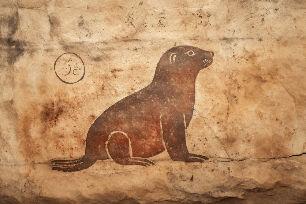Paleolithic cave art painting style of seal ancient animal mammal.