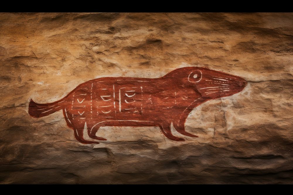 Paleolithic cave art painting style of seal ancient animal representation.