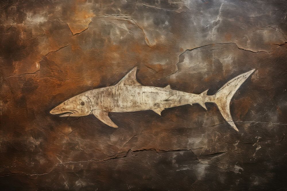 Paleolithic cave art painting style of Shark shark animal fish.