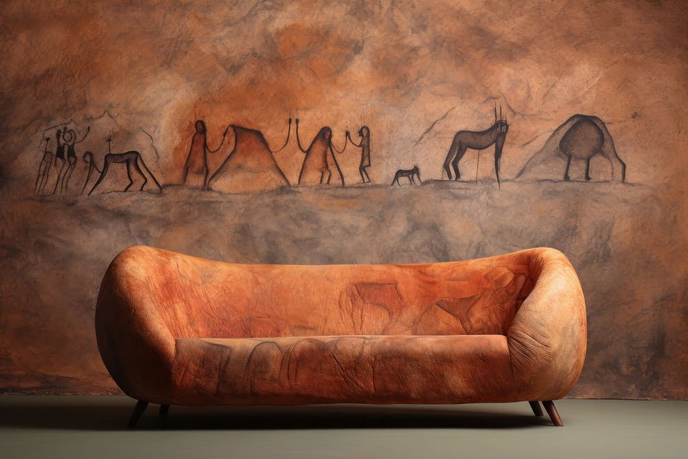 Paleolithic cave art painting style of Sofa furniture mammal sofa.