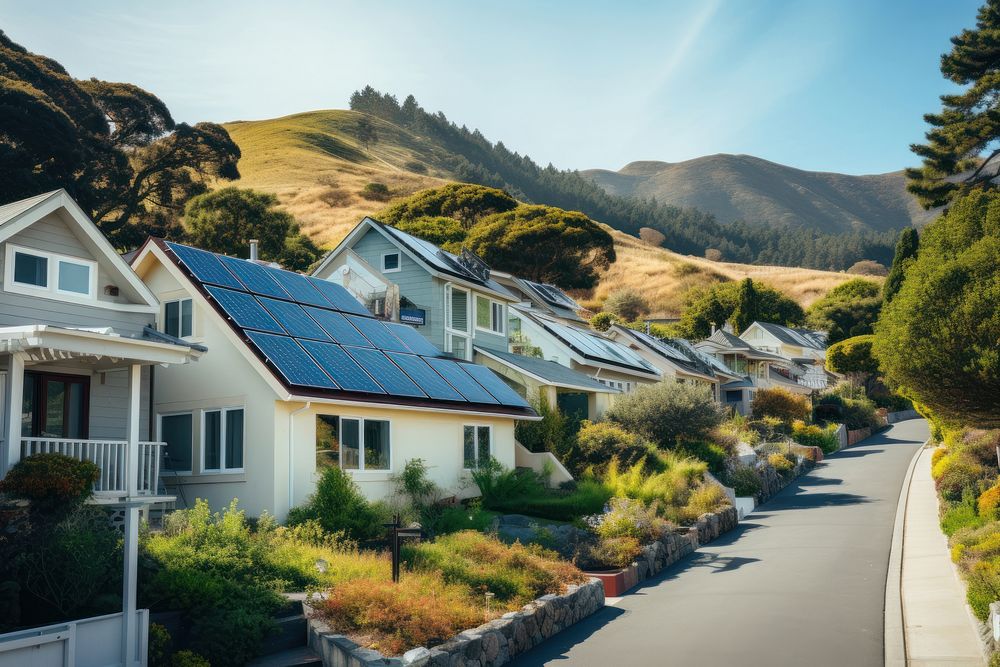 Solar panels outdoors suburb house. AI generated Image by rawpixel.