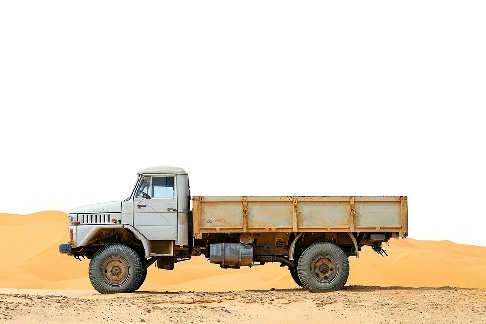 Truck in the Sahara desert vehicle white background transportation.