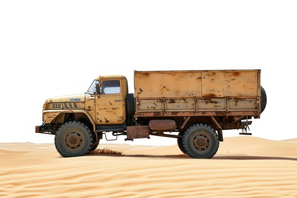 Truck in the Sahara desert vehicle white background transportation.